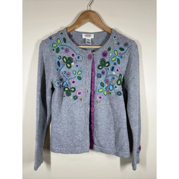Talbots Sweaters - Talbots Women's Gray and Floral Cardigan Sweater SZ Small Button Up Purple Boho